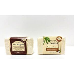 Coconut Hand and Body Soap Bars Brand New A La Maison Coconut Charcoal/ Creame